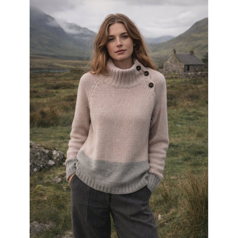Peregrine Hudson 100% Wool Colorblock Button Shoulder‎ Turtleneck Sweater XL NEW